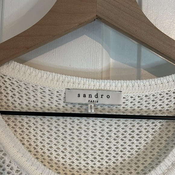 Sandro Paris | White Fringe Open Knit Sweater Size 1/small Western Festial Boho - Picture 6 of 12